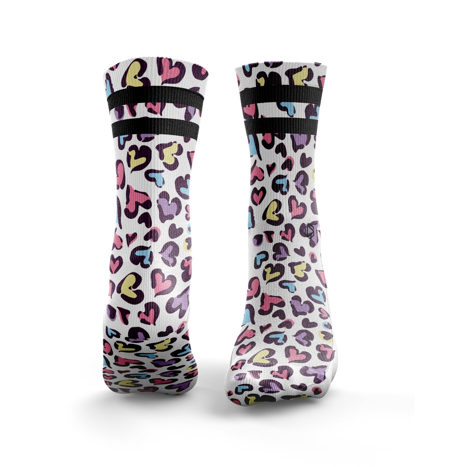 Leopard Print Hearts 2Stripe Socks